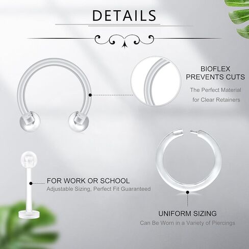 D.Bella 16G Clear Piercing Retainers Flexible Cartilage Helix Daith Rook Tragus Earring Retainer Bioflex Plastic Nose Septum Lip Eyebrow Rings Piercing Retainer in Saudi Arabia