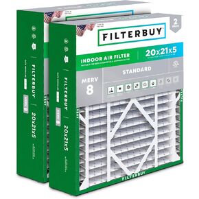 Filterbuy 20x21x5 Air Filter MERV 8 Dust Defense (2-Pack), Pleated HVAC AC Furnace Air Filters Replacement for Lennox X8790 / PCO14-23 (Actual Size: 19.88 x 20.50 x 4.38 Inches)