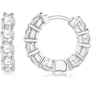 اقراط مرصعة بالماس عالي الكربون للنساء من جيريويز، لا تسبب الحساسية من الفضة الاسترليني عيار 925 على شكل حرف D، اقراط مرصعة بالماس دائرية الشكل مصنوعة في المختبر (فضي) in Kuwait
