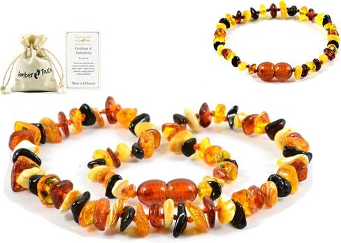 RAW Baltic Amber Necklace and Amber Bracelet - Natural Amber from Baltic Region, Genuine Amber (13in. and 5.5in.) in Kuwait