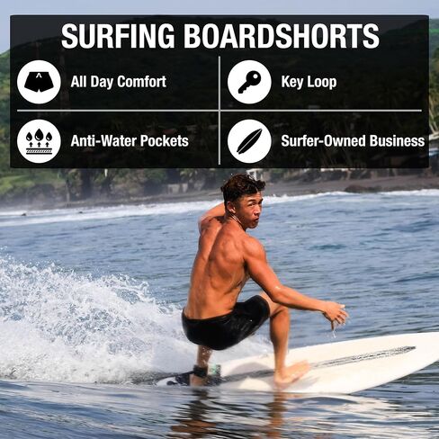 Ho Stevie! Men’s Surfing Boardshorts with Anti-Water Pockets, Key Loop, 17" Outseam Swim Trunks in Kuwait