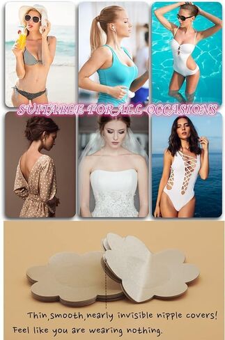 YREEIS 40 Pcs Nipple Covers For Women Hypoallergenic Disposable Adhesive Nipple Pasties No-Show Satin Breast Petals Stickers Beige in Saudi Arabia