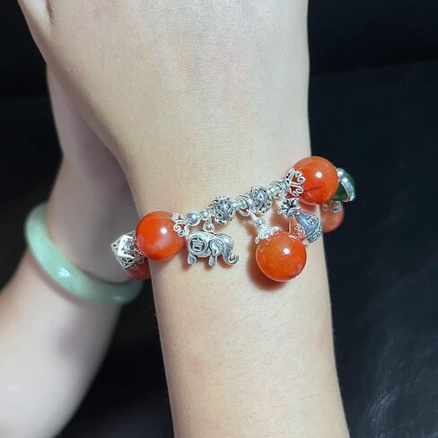 Ruishupin Natural carnelian bracelet,Red agate stone 6mm Beads silver accessories bracelet for women, Jewelry Healing Bracelets Bring Luck and happyness Prosperity. a blessing gift in Saudi Arabia
