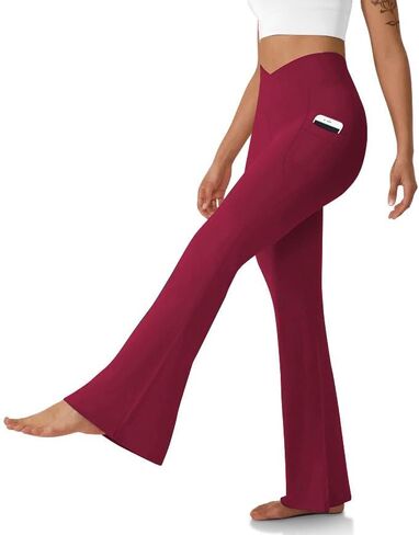 DLOODA Women's Flare Leggings with Pockets-Crossover High Waisted Bootcut Yoga Pants-Tummy Control Bell Bottom Leggings in Saudi Arabia