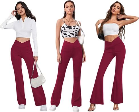DLOODA Women's Flare Leggings with Pockets-Crossover High Waisted Bootcut Yoga Pants-Tummy Control Bell Bottom Leggings in Saudi Arabia