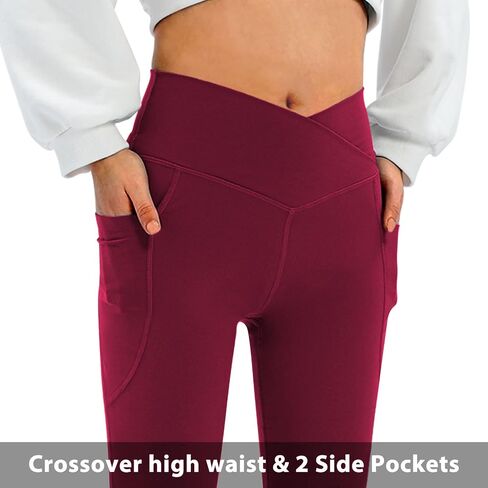 DLOODA Women's Flare Leggings with Pockets-Crossover High Waisted Bootcut Yoga Pants-Tummy Control Bell Bottom Leggings in Saudi Arabia