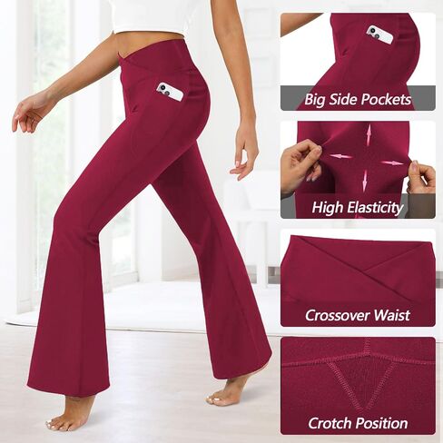 DLOODA Women's Flare Leggings with Pockets-Crossover High Waisted Bootcut Yoga Pants-Tummy Control Bell Bottom Leggings in Saudi Arabia
