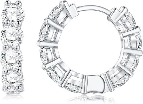 اقراط مرصعة بالماس عالي الكربون للنساء من جيريويز، لا تسبب الحساسية من الفضة الاسترليني عيار 925 على شكل حرف D، اقراط مرصعة بالماس دائرية الشكل مصنوعة في المختبر (فضي) in Kuwait