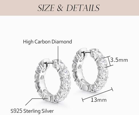 اقراط مرصعة بالماس عالي الكربون للنساء من جيريويز، لا تسبب الحساسية من الفضة الاسترليني عيار 925 على شكل حرف D، اقراط مرصعة بالماس دائرية الشكل مصنوعة في المختبر (فضي) in Kuwait