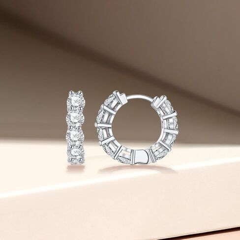 اقراط مرصعة بالماس عالي الكربون للنساء من جيريويز، لا تسبب الحساسية من الفضة الاسترليني عيار 925 على شكل حرف D، اقراط مرصعة بالماس دائرية الشكل مصنوعة في المختبر (فضي) in Kuwait
