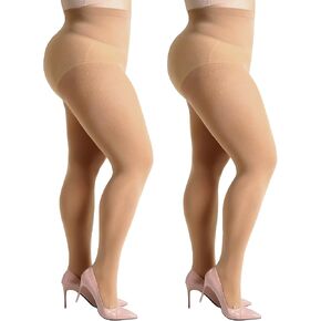 MANZI Women's 2 Pairs Control Top Pantyhose High Waist Plus Size Tights Ultra-Soft in Saudi Arabia