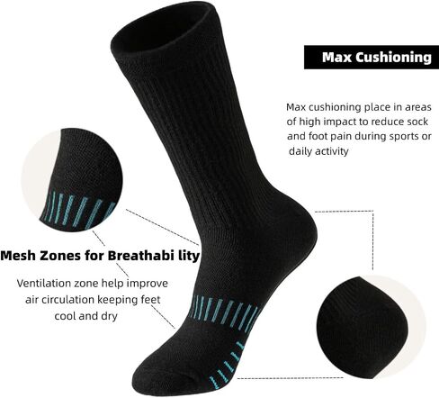 Shuyanly Men Sports Socks,Compression Crew Socks for Men Athletic Cshioned for Men Outdoor Running Hiking Work,Arch Support 5 Pairs in Saudi Arabia