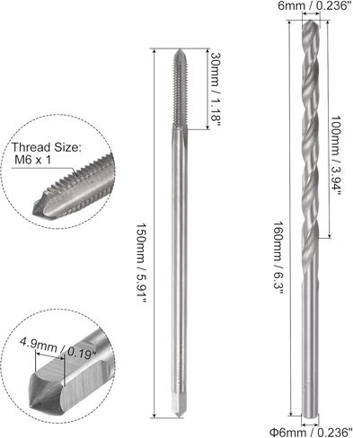 uxcell Tap & Bit Sets, M8 x 1.25 H2 Straight Flute Machine Thread Milling Tap 150mm Extra Long, 8mm High Speed Steel (HSS) Twist Drill Bit in Saudi Arabia