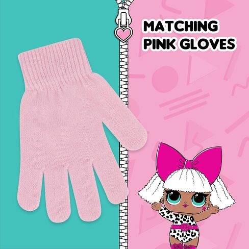 L.O.L. Surprise Beanie Hat and Gloves Set, Kids Pom Knitted Winter Cap with Tassels and Matching Mittens, Pink, One Size in Saudi Arabia