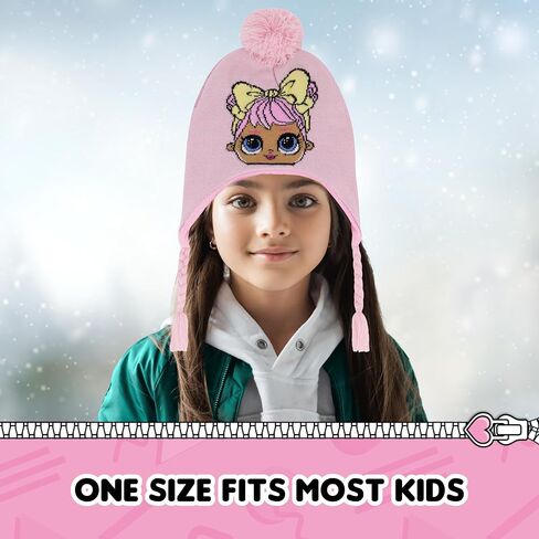 L.O.L. Surprise Beanie Hat and Gloves Set, Kids Pom Knitted Winter Cap with Tassels and Matching Mittens, Pink, One Size in Saudi Arabia
