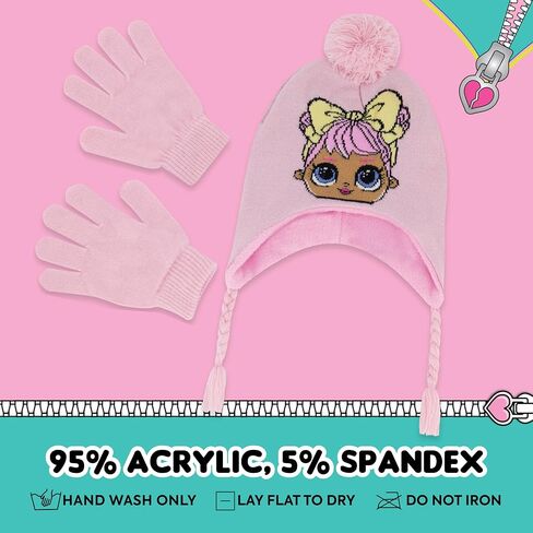 L.O.L. Surprise Beanie Hat and Gloves Set, Kids Pom Knitted Winter Cap with Tassels and Matching Mittens, Pink, One Size in Saudi Arabia