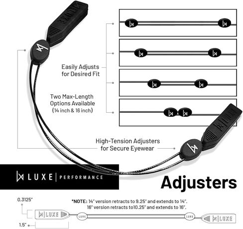 حزام كابل Luxe Performance قابل للتعديل بدون ذيل وحزام نظارات شمسية وحامل نظارات للنظارات الشمسية أو النظارات أو النظارات الطبية - Luxe Clear 14" in Kuwait
