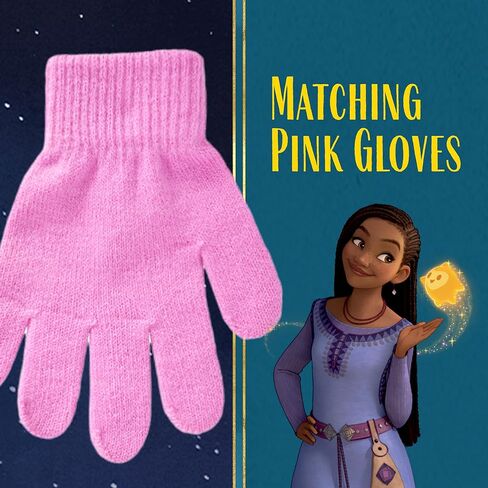 Disney Wish Beanie Hat and Gloves Set, Kids Cuffed Knitted Winter Cap with Pom and Matching Mittens, Shining Star, One Size Purple in Saudi Arabia