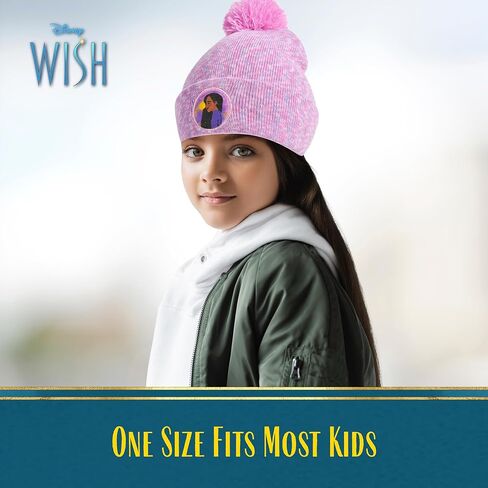 Disney Wish Beanie Hat and Gloves Set, Kids Cuffed Knitted Winter Cap with Pom and Matching Mittens, Shining Star, One Size Purple in Saudi Arabia