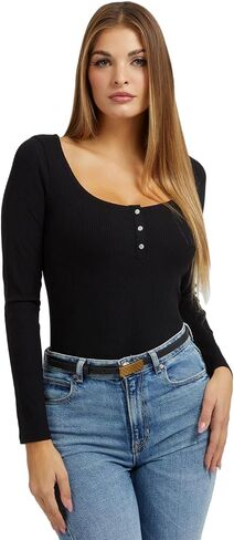 GUESS Women's Essential Long Sleeve Karlee Jewel Button Henley in Saudi Arabia