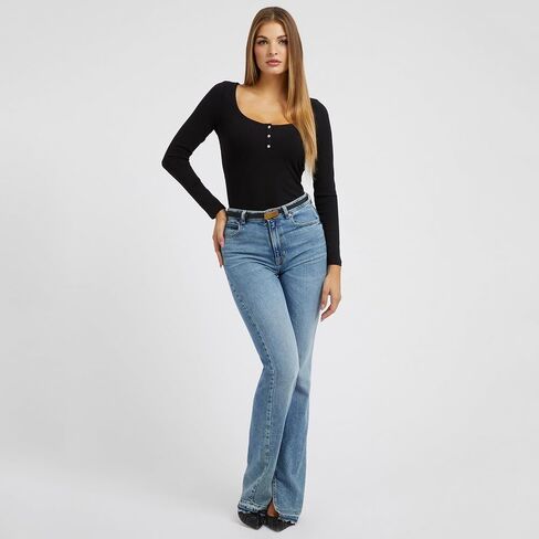 GUESS Women's Essential Long Sleeve Karlee Jewel Button Henley in Saudi Arabia