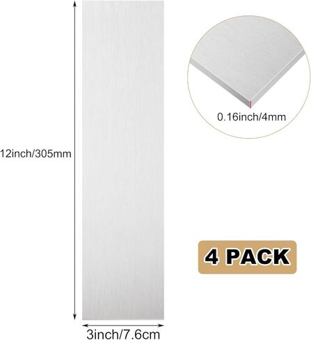 4 قطع 6061 ورقة معدنية من الألومنيوم، 6x12x1/16 بوصة لوحة مسطحة رقيقة سادة مغطاة فيلم واقي، مصقول ومحبوك، لوحة معدنية من الألومنيوم للحرف اليدوية، الصناعة in Kuwait