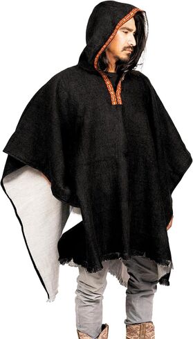 DAVLINA, Alpaca Wool Poncho Hooded - Thick, Breathable, Hypoallergenic and Non-Itchy. Warm and Soft Wool Poncho (Standard, Solid Black) in Saudi Arabia