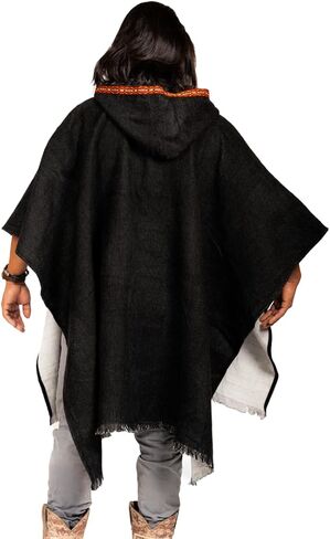 DAVLINA, Alpaca Wool Poncho Hooded - Thick, Breathable, Hypoallergenic and Non-Itchy. Warm and Soft Wool Poncho (Standard, Solid Black) in Saudi Arabia