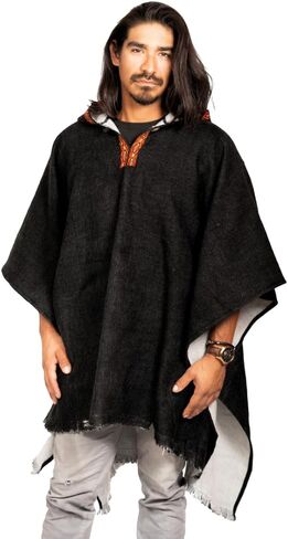 DAVLINA, Alpaca Wool Poncho Hooded - Thick, Breathable, Hypoallergenic and Non-Itchy. Warm and Soft Wool Poncho (Standard, Solid Black) in Saudi Arabia
