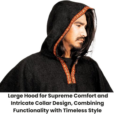 DAVLINA, Alpaca Wool Poncho Hooded - Thick, Breathable, Hypoallergenic and Non-Itchy. Warm and Soft Wool Poncho (Standard, Solid Black) in Saudi Arabia