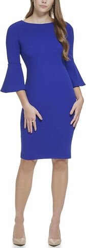 Calvin Klein Scuba Crepe Sheath with Bell Sleeves Ultramarine 10 in Saudi Arabia