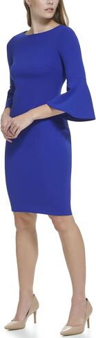 Calvin Klein Scuba Crepe Sheath with Bell Sleeves Ultramarine 10 in Saudi Arabia