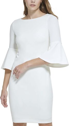 Calvin Klein Scuba Crepe Sheath with Bell Sleeves Ultramarine 10 in Saudi Arabia