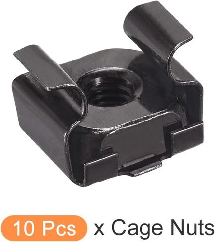 METALLIXITY Cage Nuts (M4x14mm) 25Pcs, Carbon Steel Zinc Plated Rack Mount Square Hole Hardware Cages - for Server Rack Cabinet Shelve, Black in Kuwait