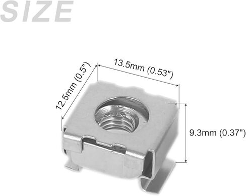 صواميل قفص معدنية (M8x12mm) 10 قطع، صواميل قفص من الفولاذ المقاوم للصدأ مثبتة على فتحة مربعة - لرف خزانة رف الخادم، لون فضي in Kuwait