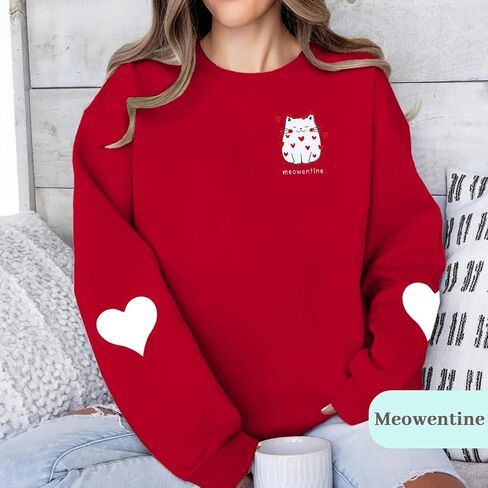 LOTUCY Women Valentine's Day Sweatshirt Cute Cat Graphic Shirts Meowentine Lover Pullover Tops Love Heart Casual Blouse in Saudi Arabia