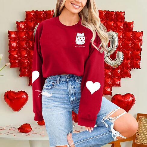 LOTUCY Women Valentine's Day Sweatshirt Cute Cat Graphic Shirts Meowentine Lover Pullover Tops Love Heart Casual Blouse in Saudi Arabia