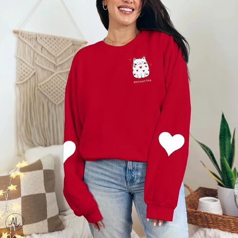 LOTUCY Women Valentine's Day Sweatshirt Cute Cat Graphic Shirts Meowentine Lover Pullover Tops Love Heart Casual Blouse in Saudi Arabia