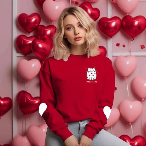 LOTUCY Women Valentine's Day Sweatshirt Cute Cat Graphic Shirts Meowentine Lover Pullover Tops Love Heart Casual Blouse in Saudi Arabia