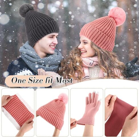 Wesiti 32 Pcs Winter Hat Scarf Gloves Sets Women Warm Fleece Lined Knit Ladies Cap Neck Scarf Touch Screen Gloves with Socks (Classic Style) in Saudi Arabia