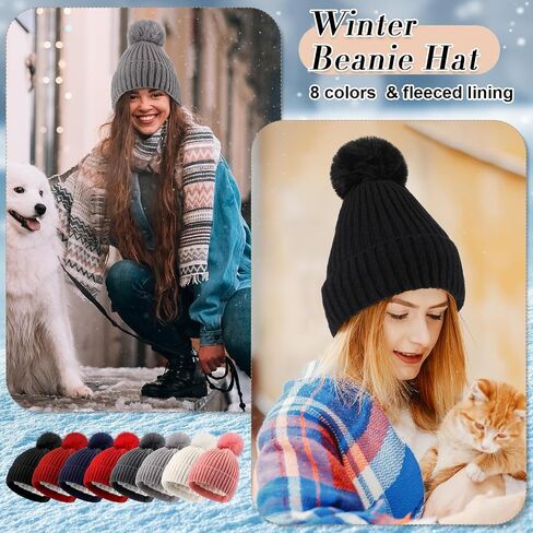 Wesiti 32 Pcs Winter Hat Scarf Gloves Sets Women Warm Fleece Lined Knit Ladies Cap Neck Scarf Touch Screen Gloves with Socks (Classic Style) in Saudi Arabia