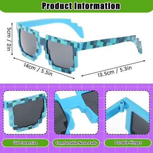 kilofly 4pc 8-Bit Pixel UV Protect Gamer Sunglasses Adult Kids Party Favors in Saudi Arabia