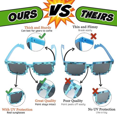 kilofly 4pc 8-Bit Pixel UV Protect Gamer Sunglasses Adult Kids Party Favors in Saudi Arabia