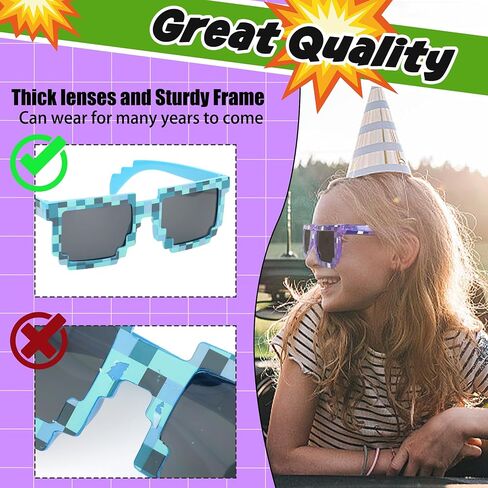 kilofly 4pc 8-Bit Pixel UV Protect Gamer Sunglasses Adult Kids Party Favors in Saudi Arabia