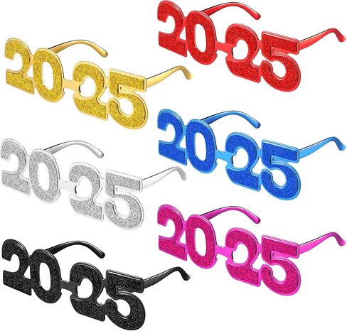 Kanayu 6 Pcs 2024 Glasses 2024 Glitter New Year Eve Glasses 2024 Number Eyeglasses New Year's Eve Props Fancy Funny Sunglasses for New Years Party Supplies Photo Props Gold Silver Black in Saudi Arabia