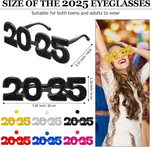 Kanayu 6 Pcs 2024 Glasses 2024 Glitter New Year Eve Glasses 2024 Number Eyeglasses New Year's Eve Props Fancy Funny Sunglasses for New Years Party Supplies Photo Props Gold Silver Black in Saudi Arabia