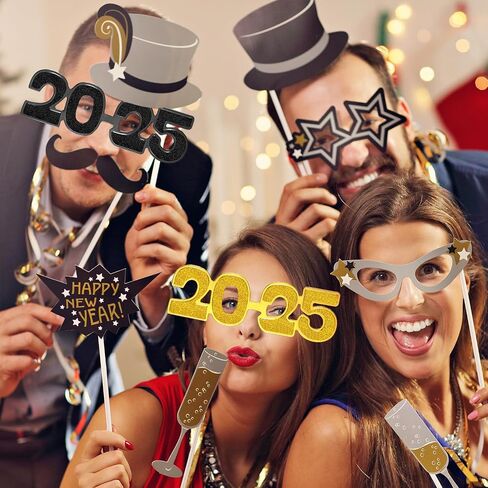 Kanayu 6 Pcs 2024 Glasses 2024 Glitter New Year Eve Glasses 2024 Number Eyeglasses New Year's Eve Props Fancy Funny Sunglasses for New Years Party Supplies Photo Props Gold Silver Black in Saudi Arabia