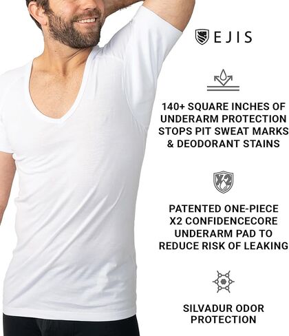 قميص داخلي رجالي مقاوم للتعرق مصنوع من القطن بعمق على شكل حرف V مع وسادات للعرق، معالج بالفضة لمحاربة الرائحة المحرجة، بديل خالٍ من الألومنيوم in Kuwait