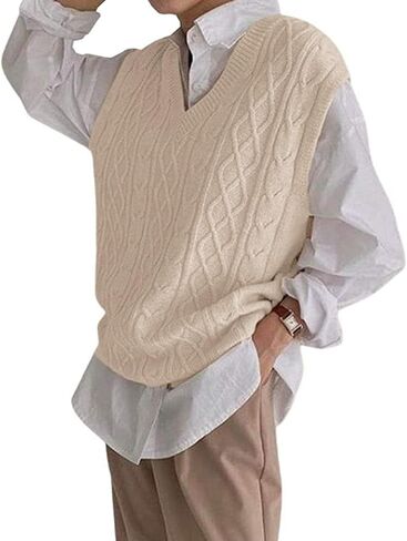 Women's V Neck Sweater Vest Oversized Sleeveless Loose Knit Tops Cable Sleeveless Sweater in Kuwait