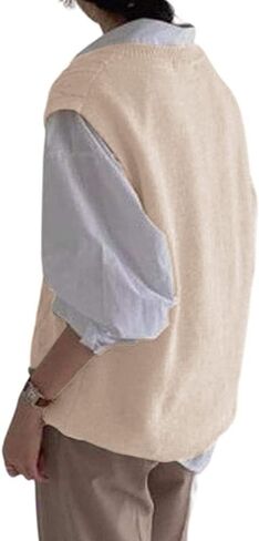 Women's V Neck Sweater Vest Oversized Sleeveless Loose Knit Tops Cable Sleeveless Sweater in Kuwait